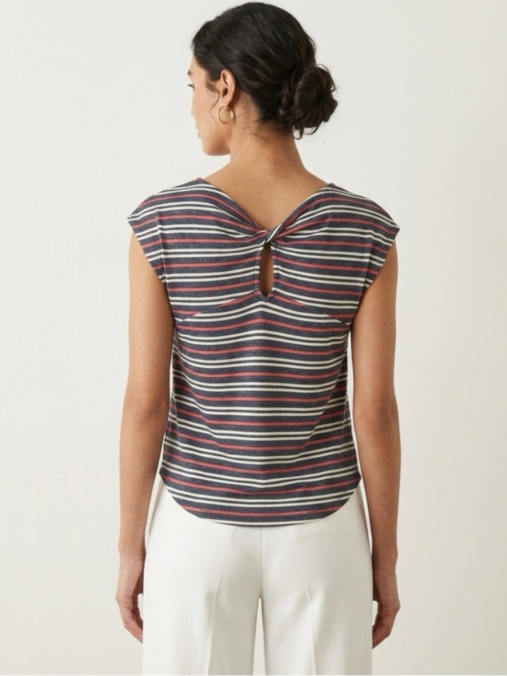 Lucky Brand Top Red White & Blue Striped Twist Back Cut Out Sleeveless Women’s L